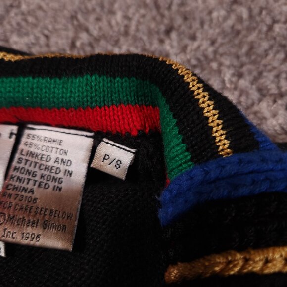 Michael Simon Cardigan Womens Petites Small Black Red Colorful Sleeves Sweater - Picture 8 of 10